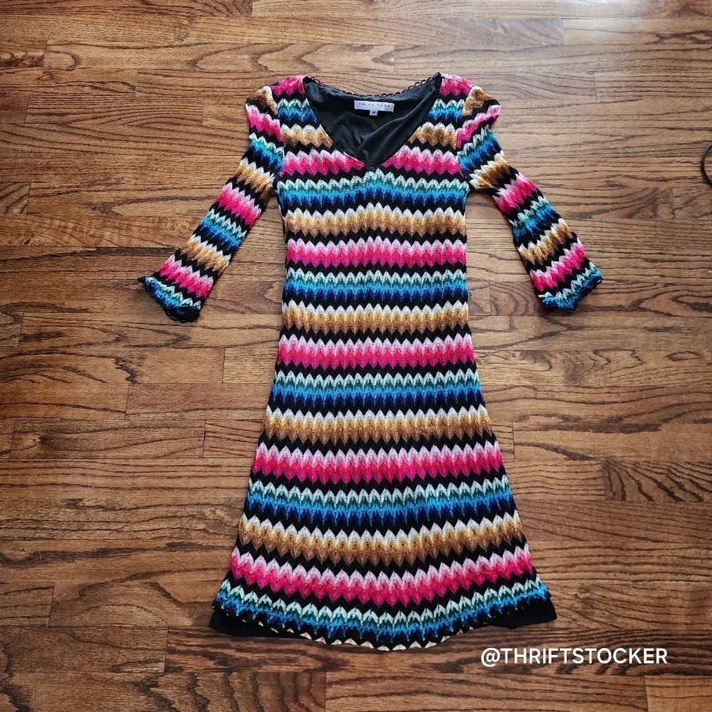 Trina Turk Colorful Chevron Knit Dress size 8 - Picture 3 of 10